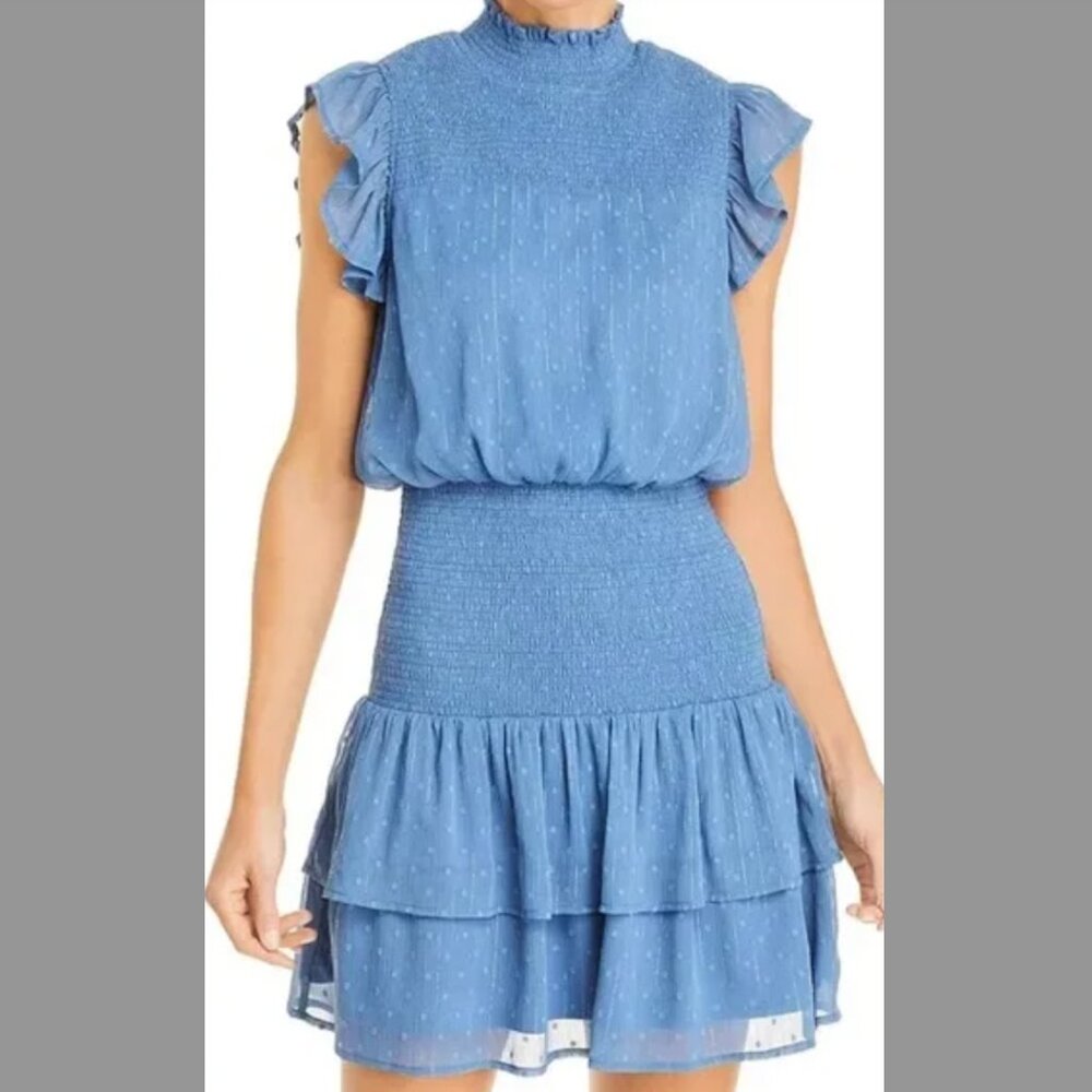 Aqua Women's Ruffle Short Sleeve Smocked Mini Dress